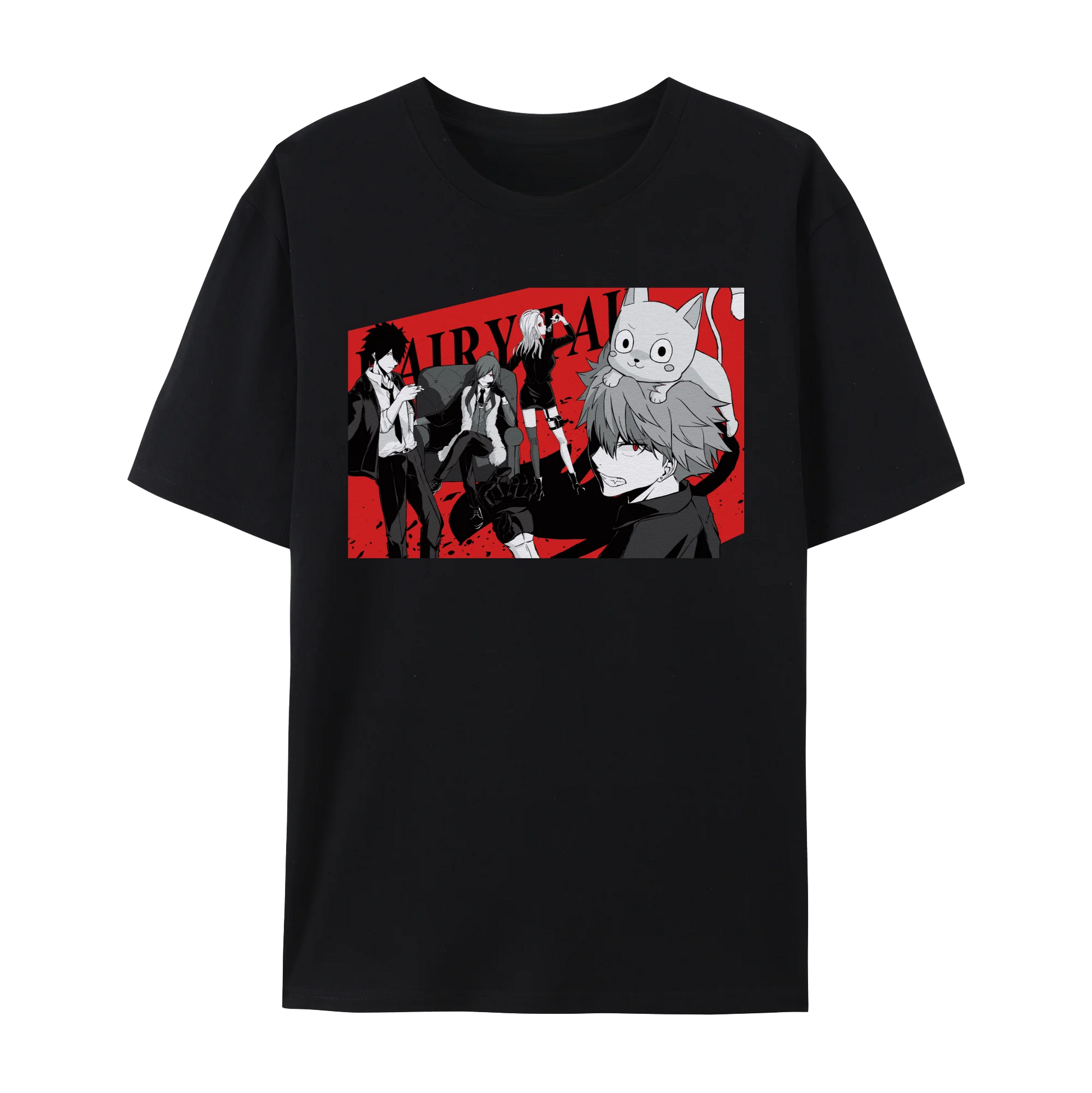 Fairy Anime Tail Natsu Dragneel & FT Member Graphic Cotton T-Shirt, Japanese Anime Unisex Short Sleeve Crewneck Shirt,