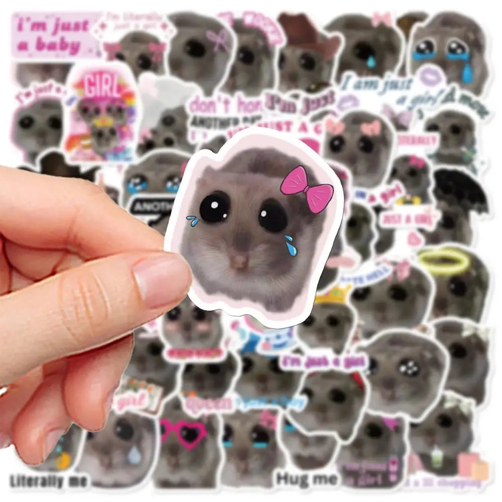 56pcs Sad Hamster Meme Decals Cute Stickers Cute Cartoon Graffiti Decals Cute Sad Hamster Sticker Decals For Laptop Water Cup