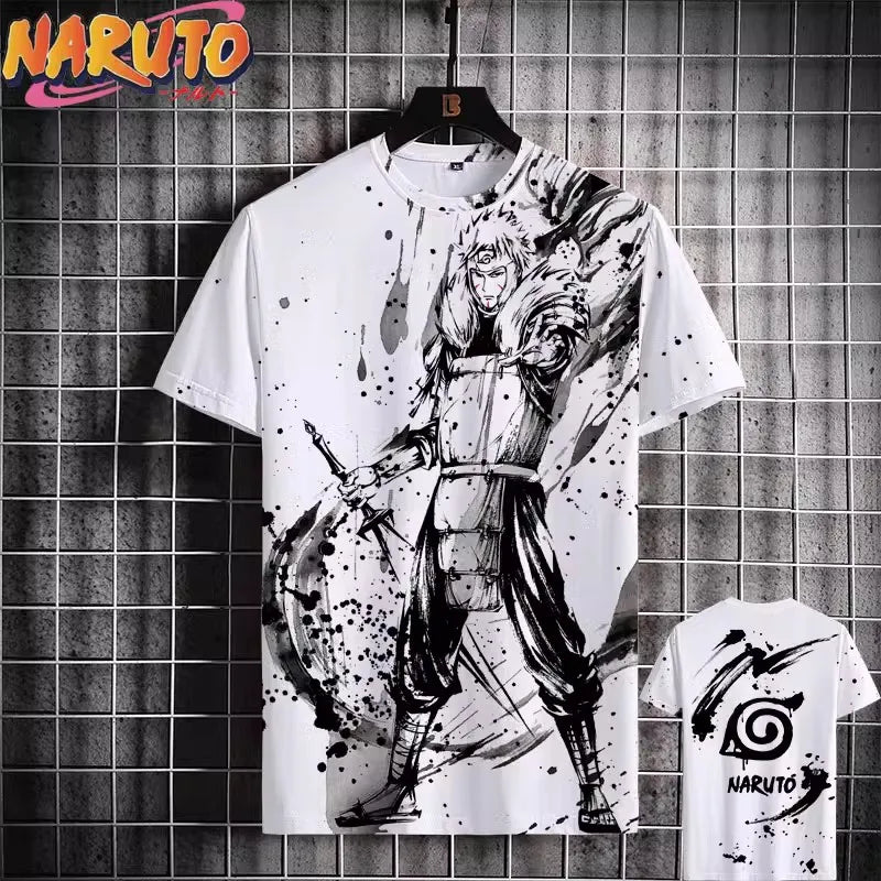 MINISO Naruto Men's T Shirt Japanese Anime 3D Prints Casual Short Sleeve Tees Street Oversized Clothing Fashion Cartoon T-Shirts