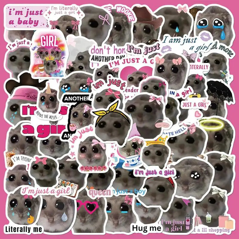 56pcs Sad Hamster Meme Decals Cute Stickers Cute Cartoon Graffiti Decals Cute Sad Hamster Sticker Decals For Laptop Water Cup