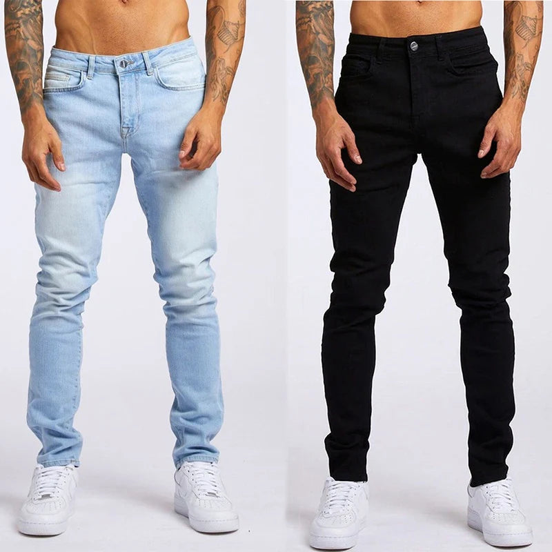 Mens Jeans Elastic Skinny Solid Color Stretch Pencil Pants Slim Fit Denim Jeans Jogging Streetwear Cowboy Casual Trousers Blck