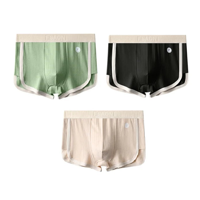 1/3PCS 100% Cotton Solid Striped Men's Boxer Sexy Breathable Mesh U Crotch Underwear High Elastic Widen Waistband Underpants