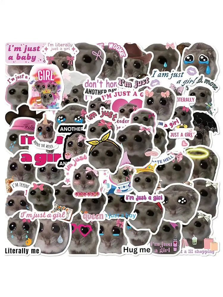 56pcs Sad Hamster Meme Decals Cute Stickers Cute Cartoon Graffiti Decals Cute Sad Hamster Sticker Decals For Laptop Water Cup
