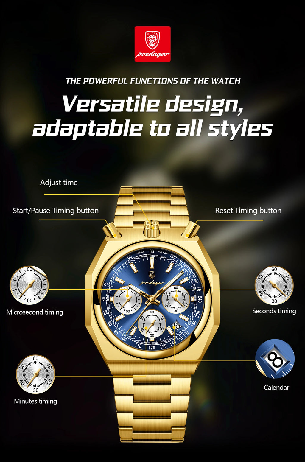 POEDAGAR Top Luxury Man Wristwatch Fashion Luminous Date Stainless Steel Men Watch Chronograph High Quality Men's Quartz Watches