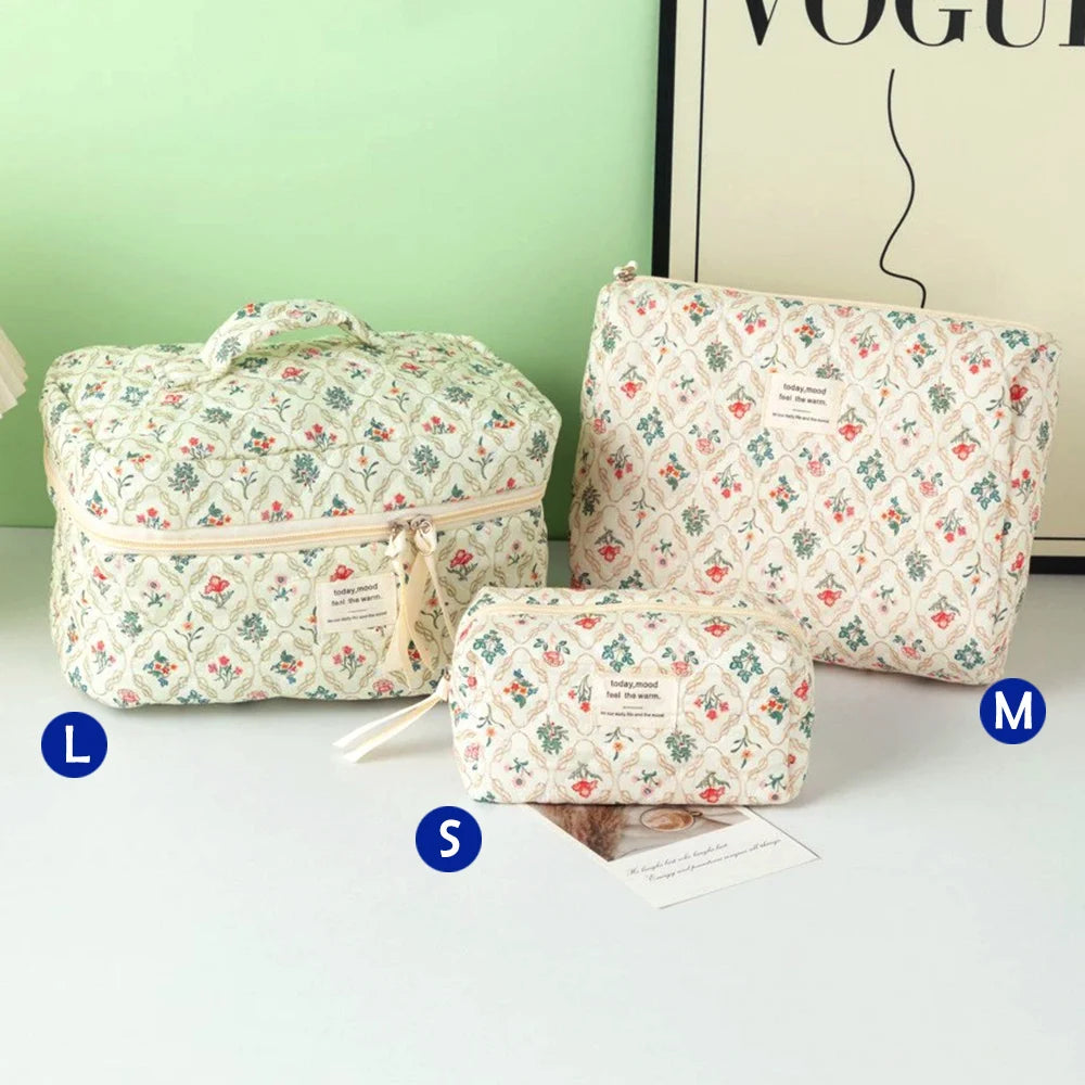 1pcs Cute Quilted Cotton Makeup Bag Women Zipper Cosmetic Organizer Cloth Handbag Box Shape Portable Toiletry Case for Girls