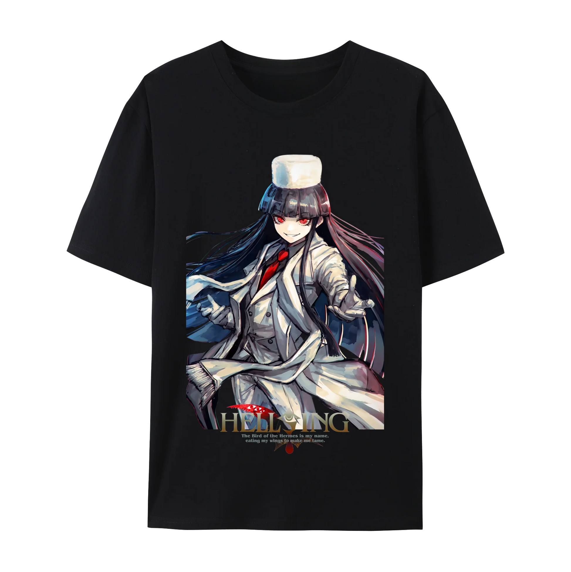 Alucard graphic cotton t-shirt from anime and more, featuring a character design on a black background.