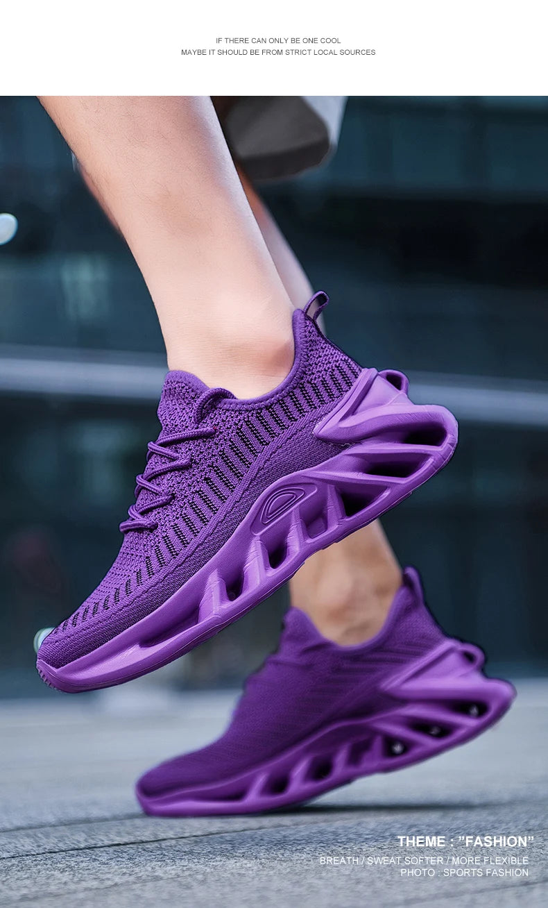 Purple lightweight mesh running shoes for women with lace-up closure and modern design.