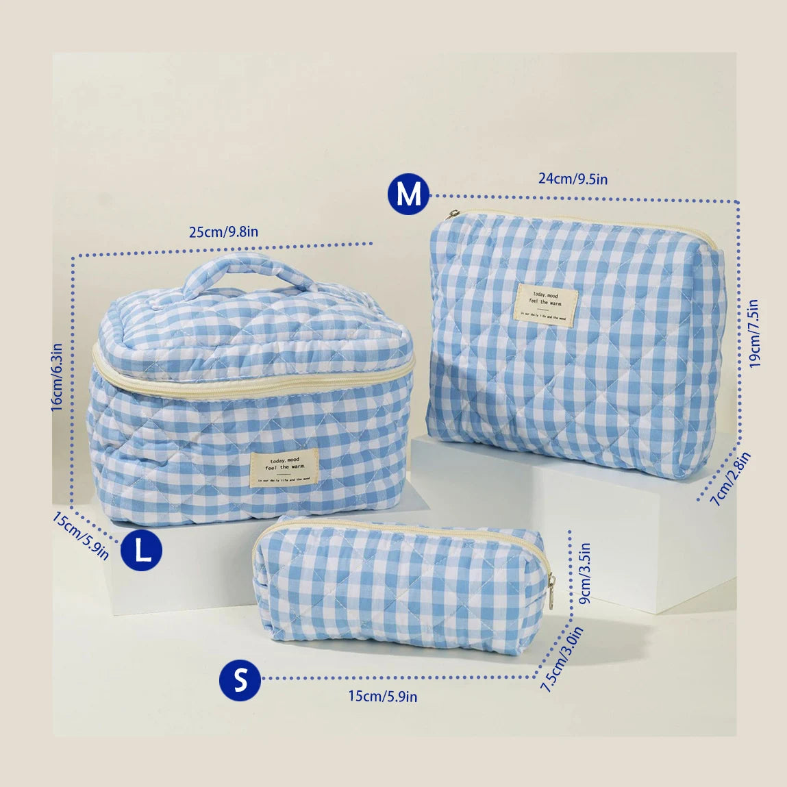 1pcs Cute Quilted Cotton Makeup Bag Women Zipper Cosmetic Organizer Cloth Handbag Box Shape Portable Toiletry Case for Girls