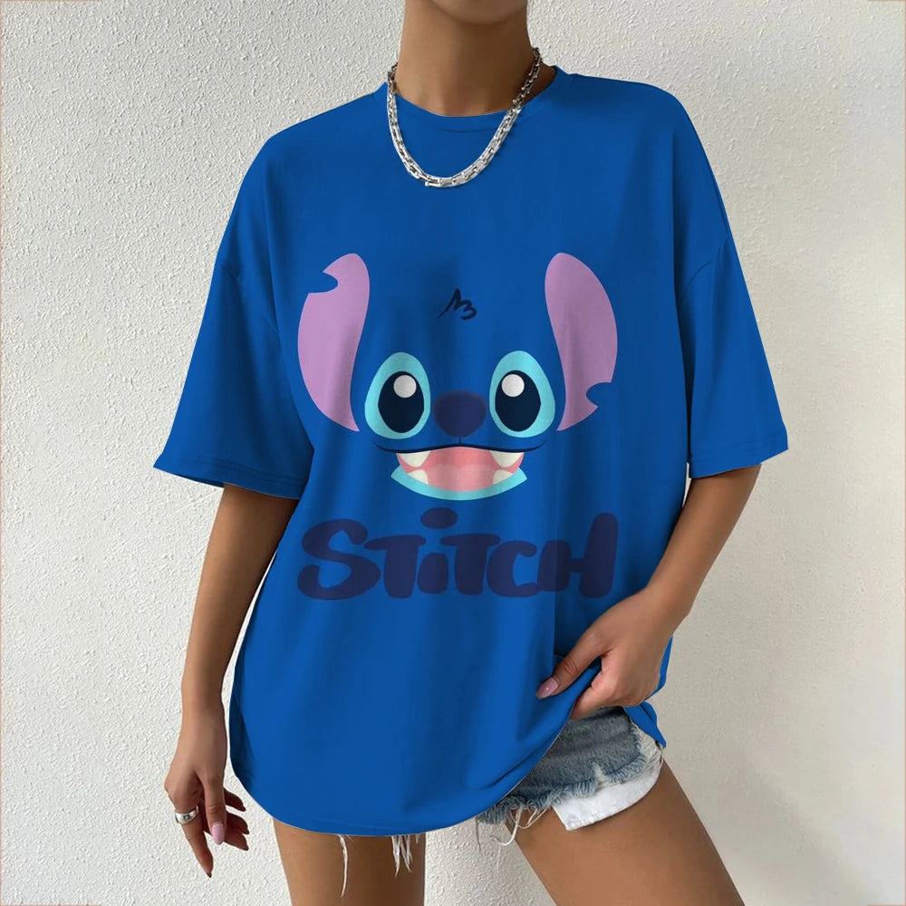 Women's T-Shirts For Women Disney Stitch print Tees Casual Street Femalewear Summer Oversized T-Shirt Fashion Lady Y2k Clothing