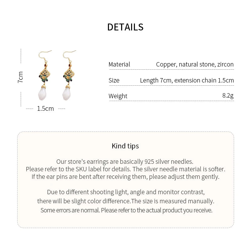 Lily Of The Valley Leaf Water Drop Resin Dangle Earrings For Women Partysu New In Earring Hook Vintage Fashion Cheongsam Jewelr
