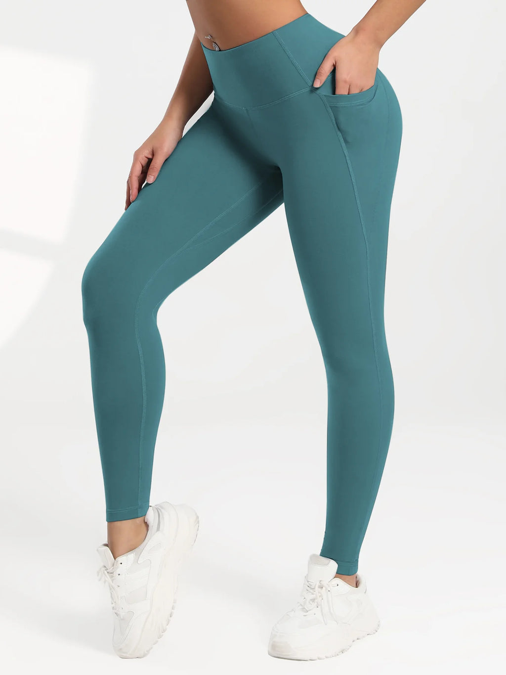 Pockets Gym Yoga Leggings Women Pure Color Casual Outdoors High Waist Skinny Leggings Of Women Running Pants