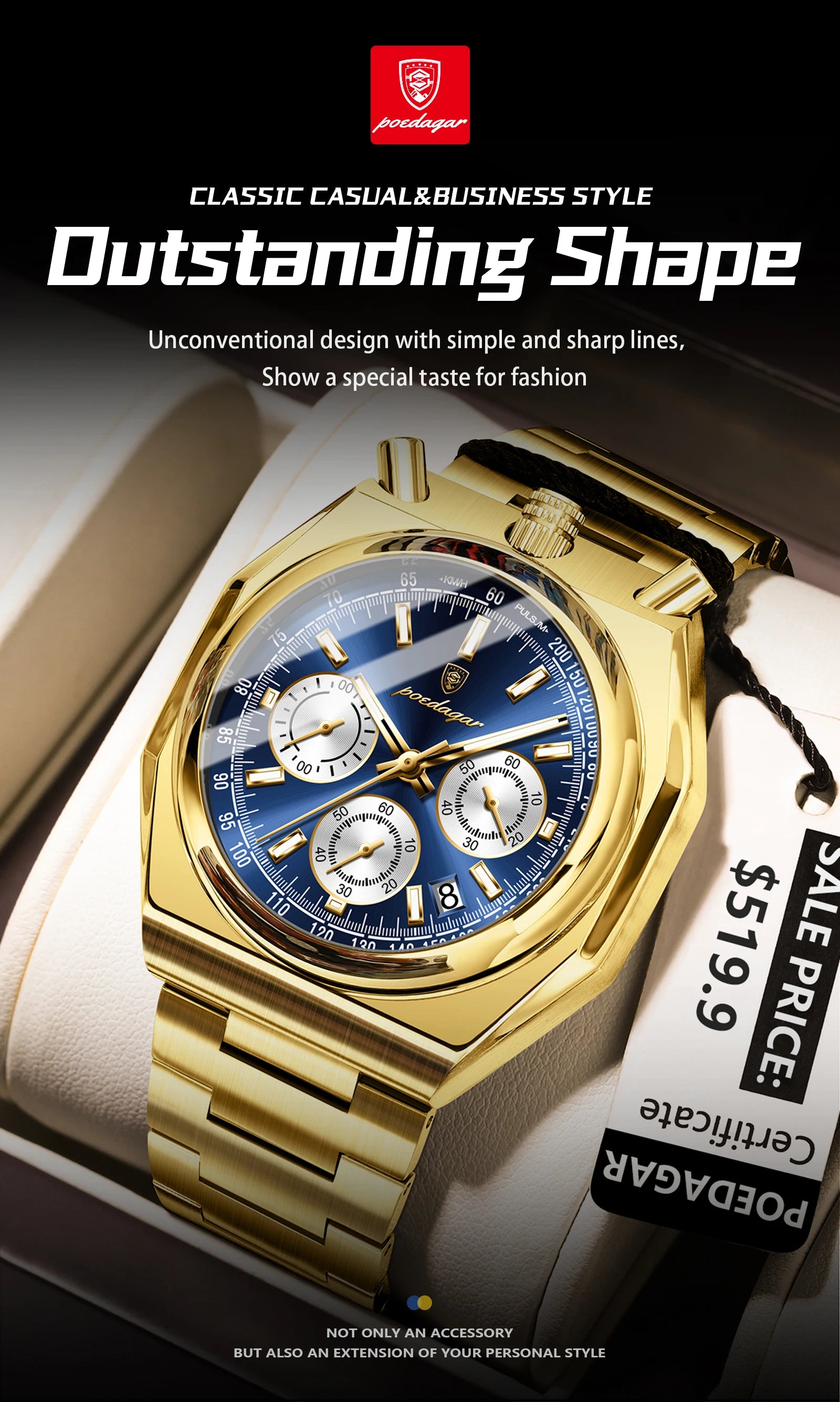 POEDAGAR Top Luxury Man Wristwatch Fashion Luminous Date Stainless Steel Men Watch Chronograph High Quality Men's Quartz Watches