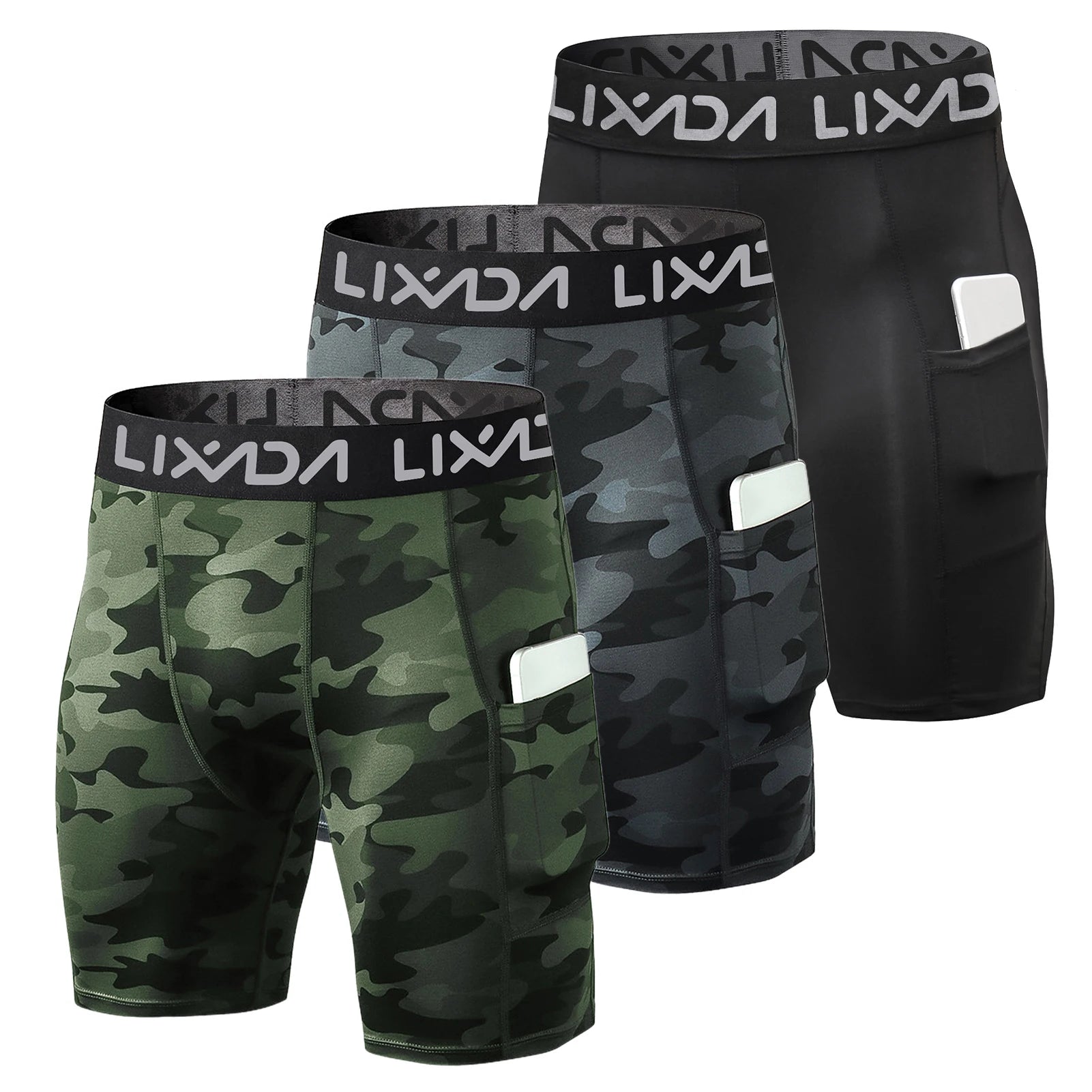 Lixada 3 Pack Men Sports Shorts Active Workout Underwear with Pocket