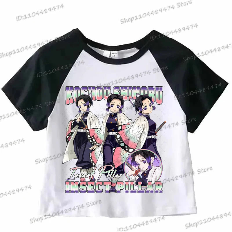 Kochou Shinobu Crop Top Comic Kimetsu No Yaiba 2025 New Cropped T-shirts Fashion Short Sleeve Demon Slayer Anime Tshirts