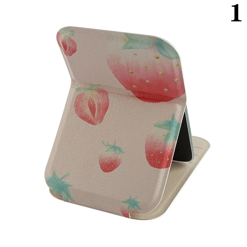 PU Leather Portable Mini Makeup Pocket Mirror Adjustable Angle Desktop Small Folding Cosmetic Mirror High Definition Vanity Tool