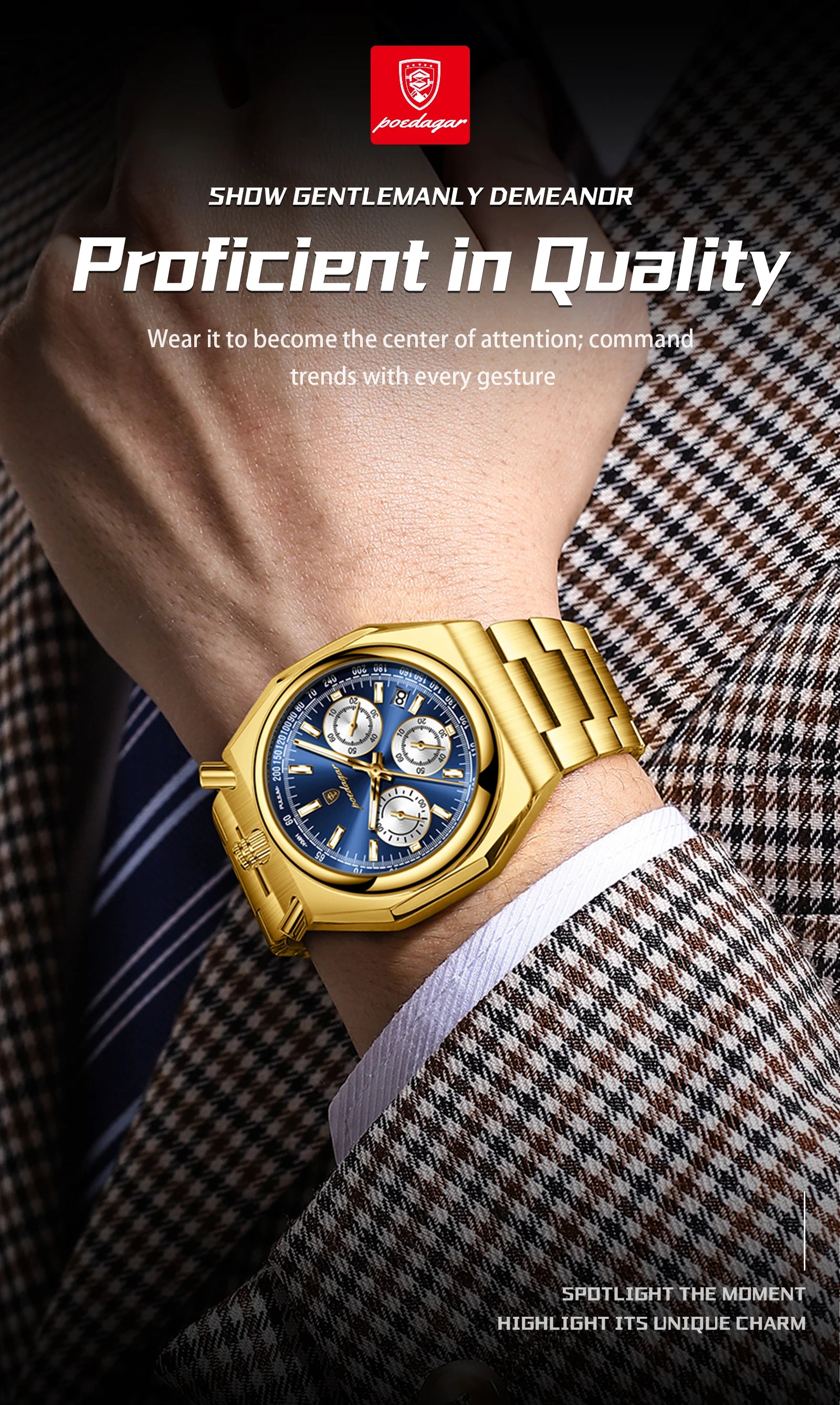 POEDAGAR Top Luxury Man Wristwatch Fashion Luminous Date Stainless Steel Men Watch Chronograph High Quality Men's Quartz Watches