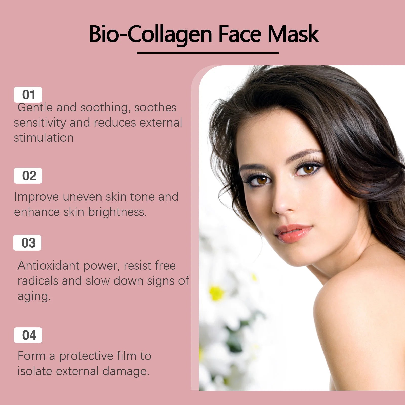 Bio-Collagen Face Mask product box and sheet masks, designed for skincare and hydration.