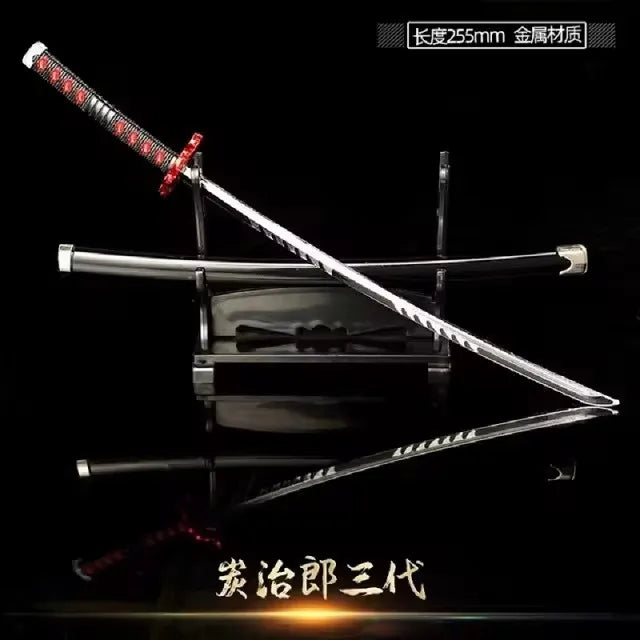 26CM Demon Slayer Sword Real Katana Swords Demon Slayer Cosplay Metal Props Weapon Anime Battle Ready No Cutting Edge Bedroom