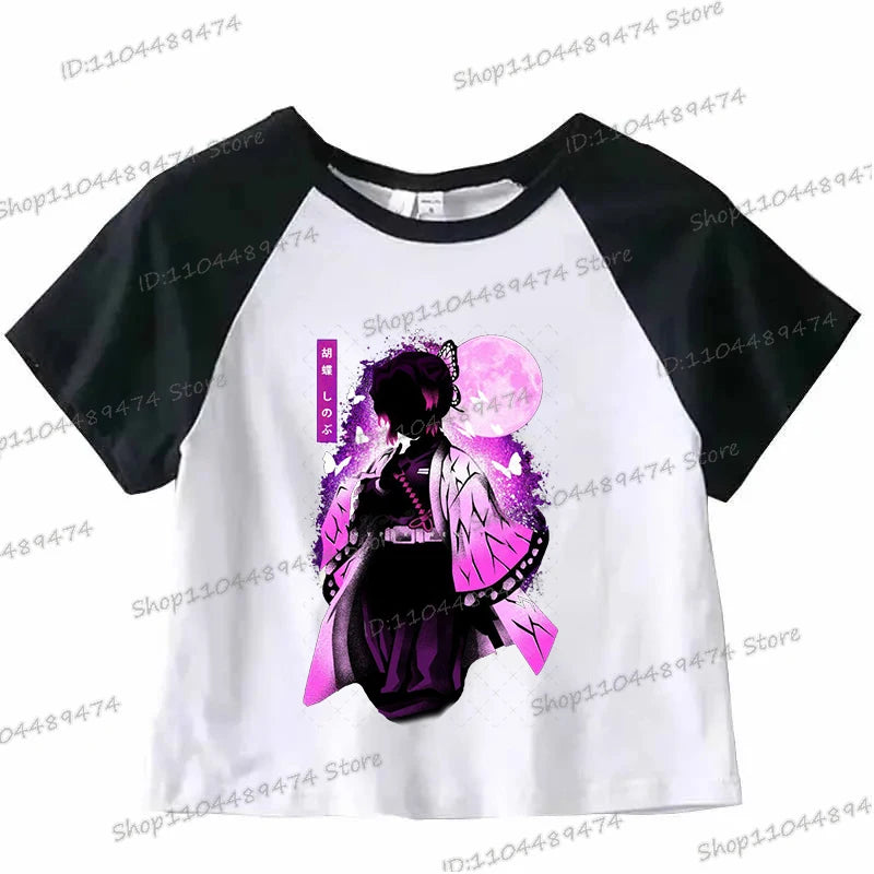 Kochou Shinobu Crop Top Comic Kimetsu No Yaiba 2025 New Cropped T-shirts Fashion Short Sleeve Demon Slayer Anime Tshirts