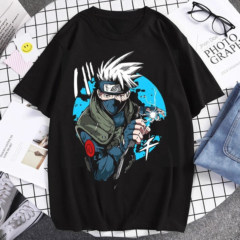 Naruto Animation Derivatives Hatake Kakashi Printed Short Sleeve T-Shirt Men's and Women's 2025 Summer Fashion Casual Cotton Top