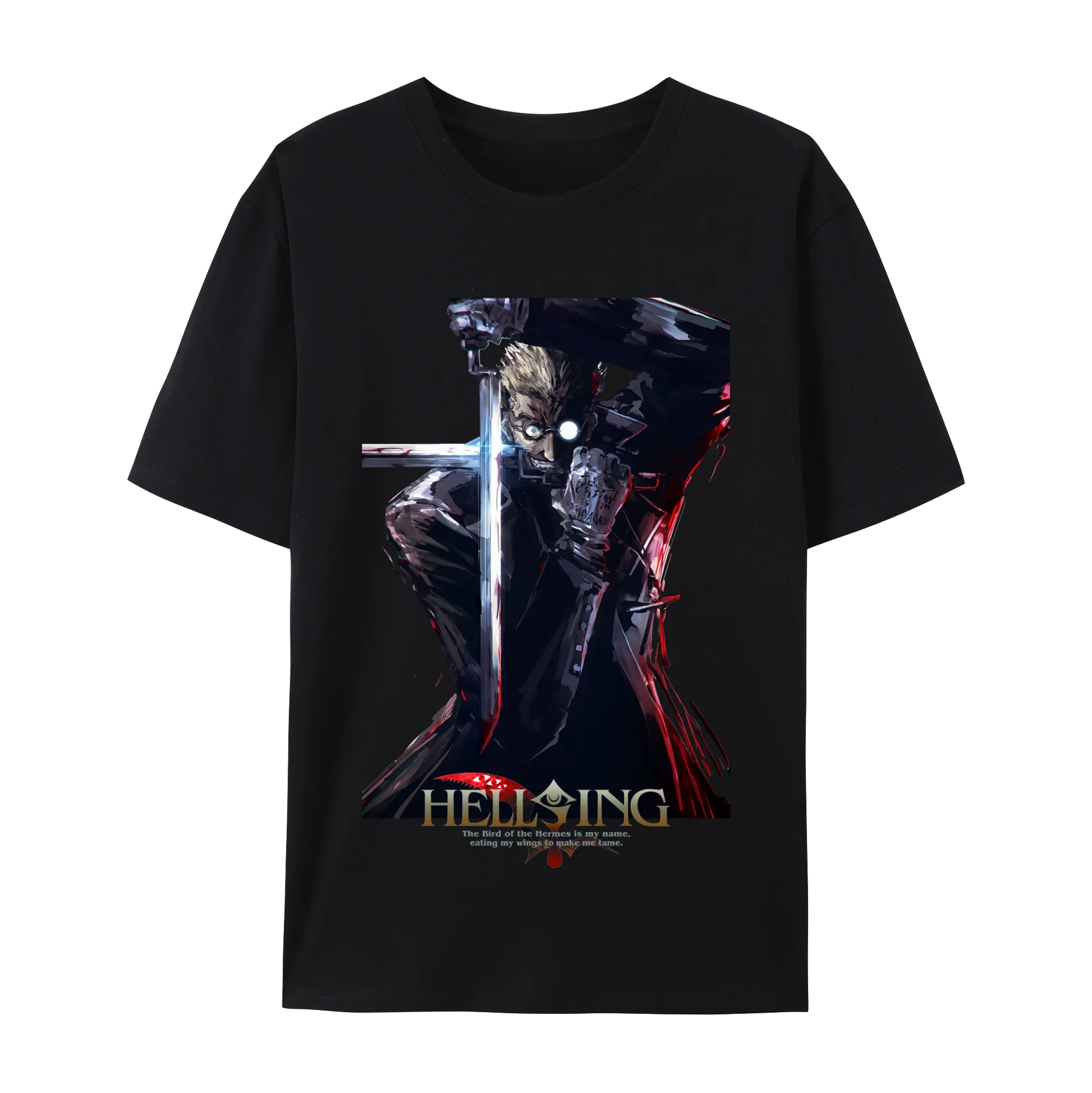 Alucard graphic cotton t-shirt from anime and more, featuring a bold design inspired by Hellsing.