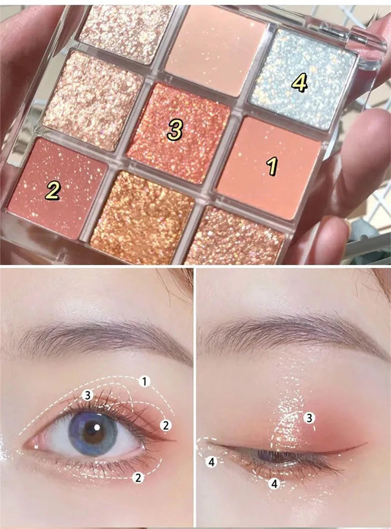 9 Colors Chocolate Eye Shadow Palette Pearly Matte Earth Color Eyeshadow Pallete Shiny Sequins Eye Pigments Lasting Makeup