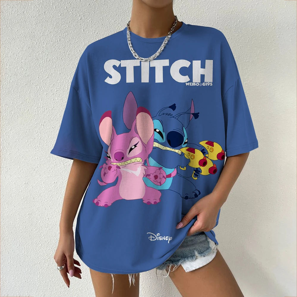 Women's T-Shirts For Women Disney Stitch print Tees Casual Street Femalewear Summer Oversized T-Shirt Fashion Lady Y2k Clothing