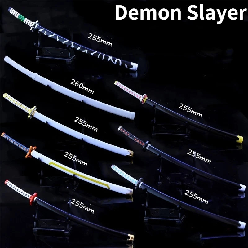 26CM Demon Slayer Sword Real Katana Swords Demon Slayer Cosplay Metal Props Weapon Anime Battle Ready No Cutting Edge Bedroom