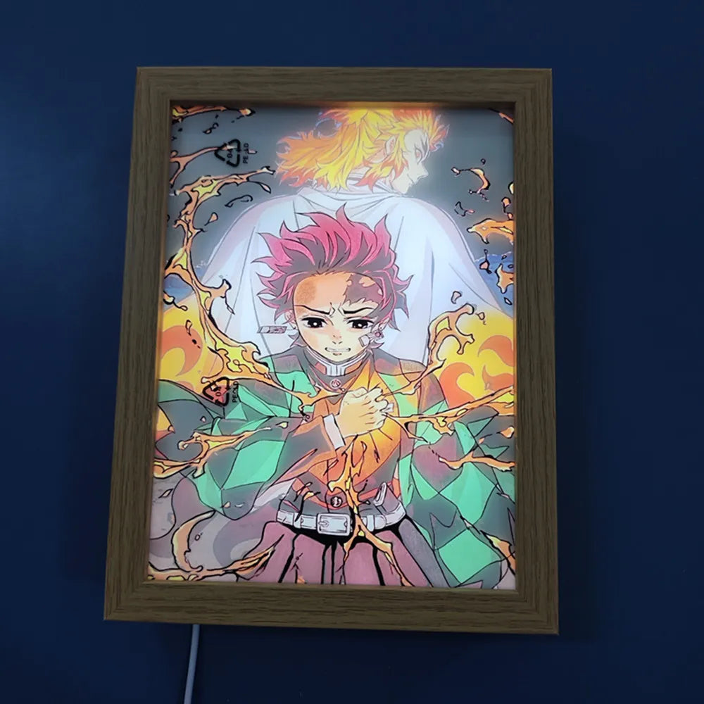 Anime Figure Light Painting Photo Frame Demons Slayer Kimetsu No Yaiba Tanjirou Action Led Lamps Bedroom Decor Chirstmas Gifts
