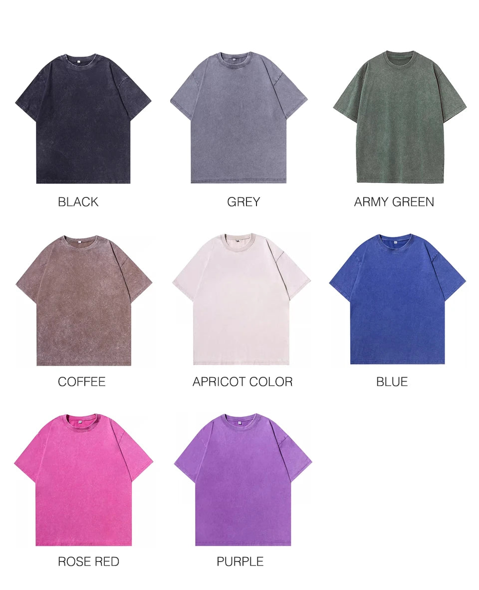 300g Heavy Men Washed Vintage Oversized T-Shirt Street Hip Hop Punk Tee women Harajuku Casual Cotton Short Sleeve Acid Wash Top