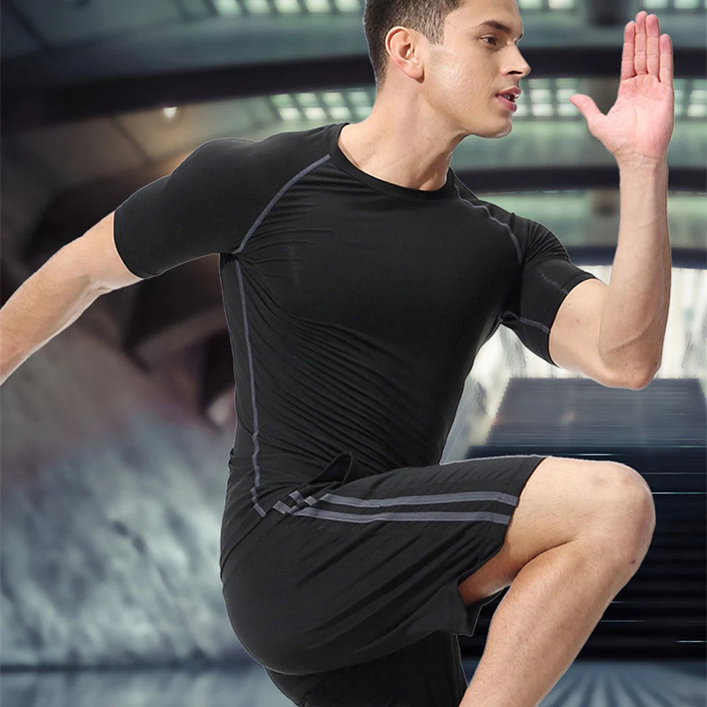 Anime 3D Printed Men's Compression Set short Sleeve Gym Top+Workout Shorts Quick Drying Breathble Athletics Rash Guard Set