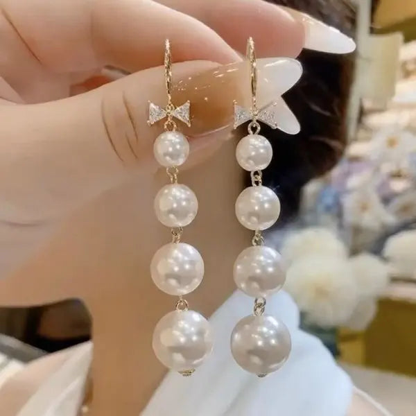 Korean Exquisite Imitation Pearl Tassel Drop Earring For Women Shiny  Zircon Flower Leaf Long Ear Line Geometric Earring Jewelry