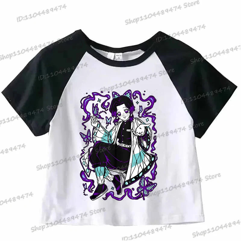 Kochou Shinobu Crop Top Comic Kimetsu No Yaiba 2025 New Cropped T-shirts Fashion Short Sleeve Demon Slayer Anime Tshirts