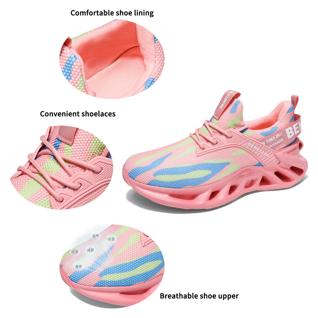 Blue anime-inspired running shoes for men and women with lace-up closure and stylish design.