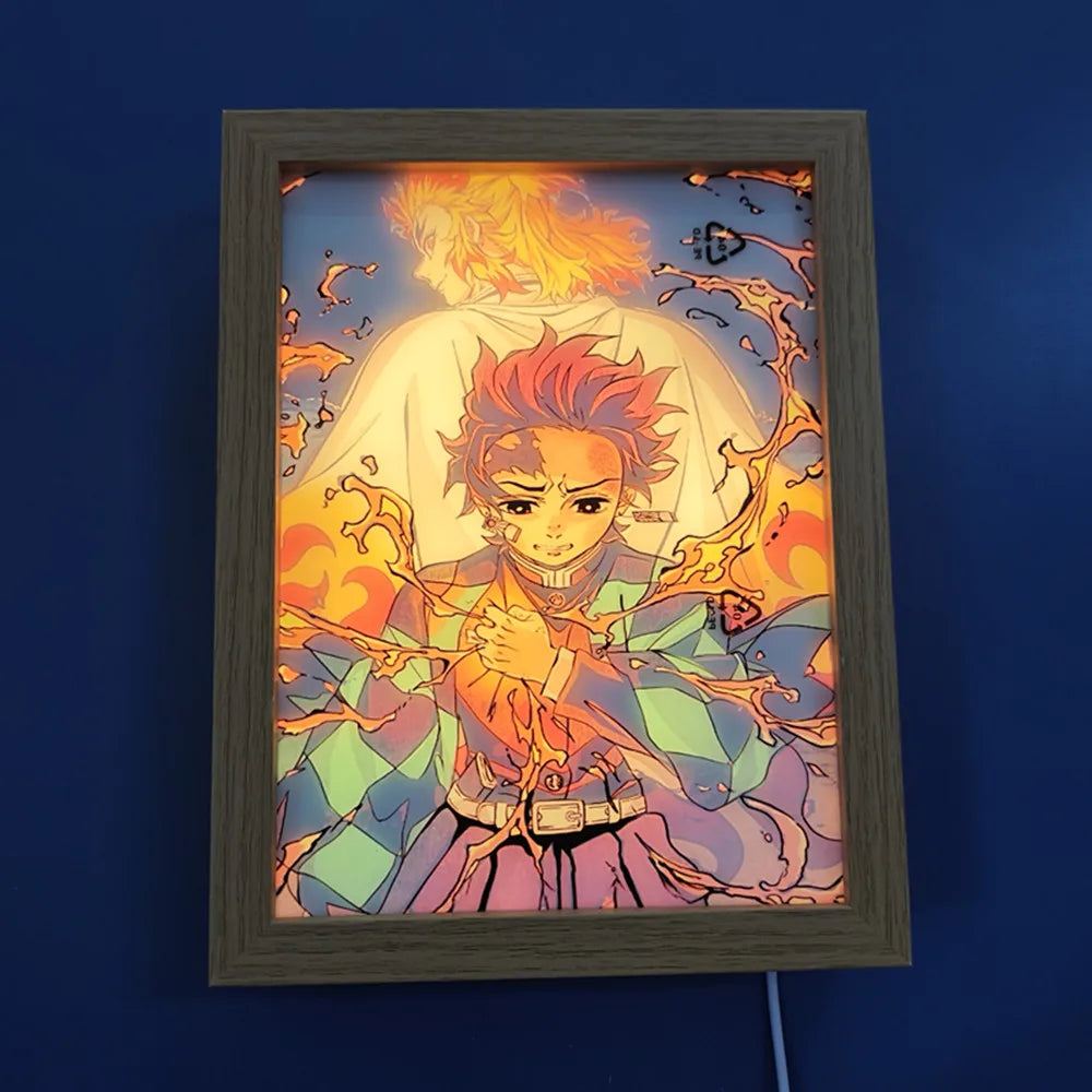 Anime Figure Light Painting Photo Frame Demons Slayer Kimetsu No Yaiba Tanjirou Action Led Lamps Bedroom Decor Chirstmas Gifts
