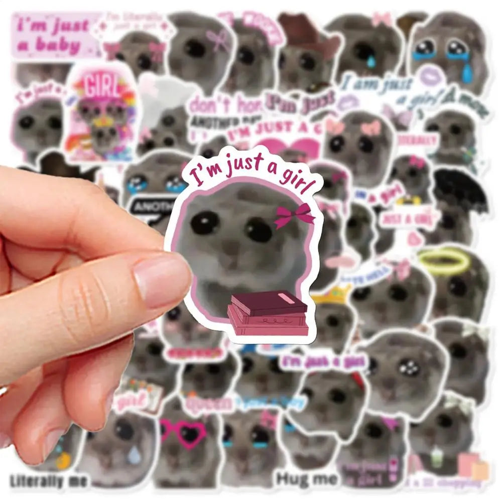 56pcs Sad Hamster Meme Decals Cute Stickers Cute Cartoon Graffiti Decals Cute Sad Hamster Sticker Decals For Laptop Water Cup