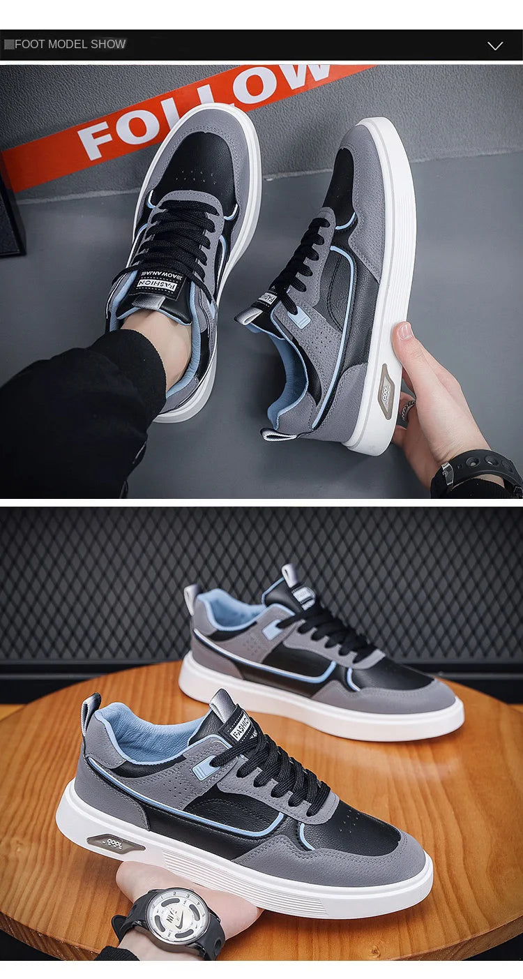 Oulylan Anti-slip Ventilate Leather Board Shoes Trendy Male Outdoor Sports Footwear Spring Comfortable Casual Versatile Sneakers