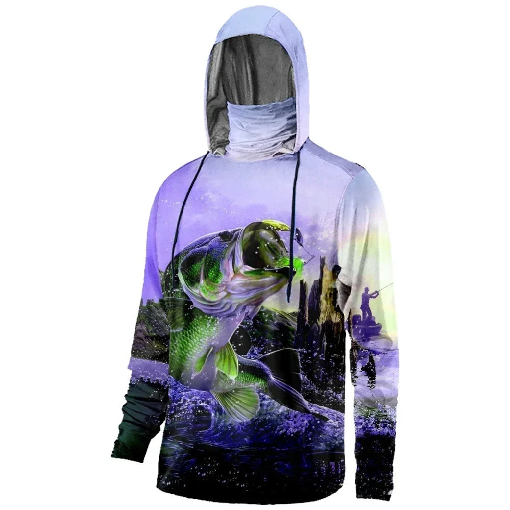 Mens Fishing Clothing It Is Good Fishing Day Printed Sun Protection Face Mask Hoodies Outdoor Sports Breathable Clothes