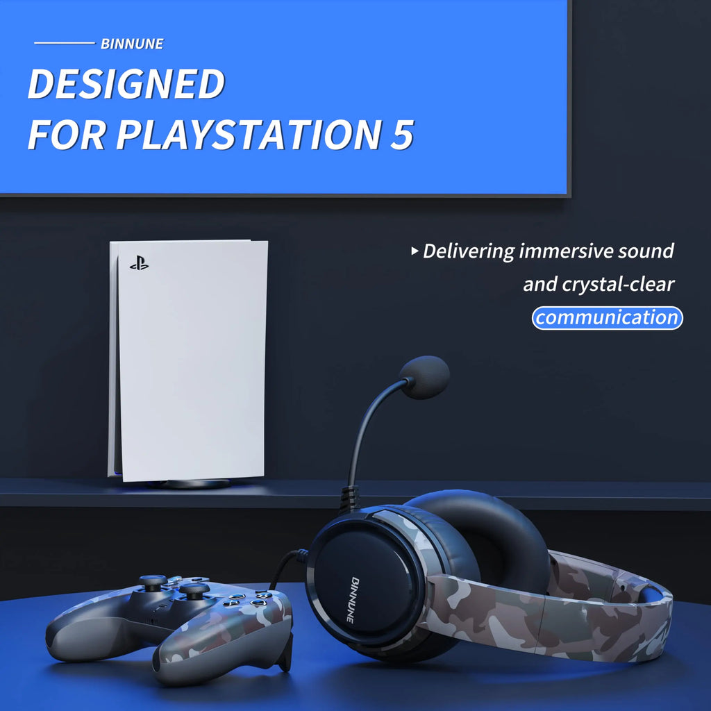 BINNUNE Gaming Headset with Mic for PS4 PS5 Xbox Series X|S Xbox One PC Switch Wired Gaming Headphones for Playstation 5 Xbox 1