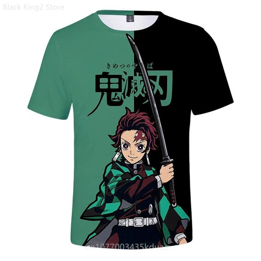 Demon Slayer Men's T-shirt Summer Cartoon Anime Manga Short Sleeve T Shirt Harajuku Boys Girl Casual Tops Oversized Men Clothing