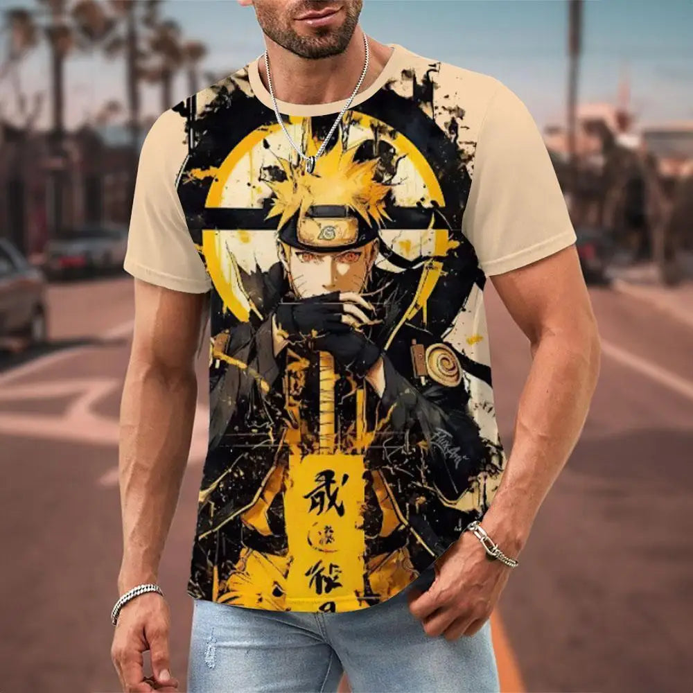 MINISO Naruto Men's T Shirt Japanese Anime 3D Prints Casual Short Sleeve Tees Street Oversized Clothing Fashion Cartoon T-Shirts