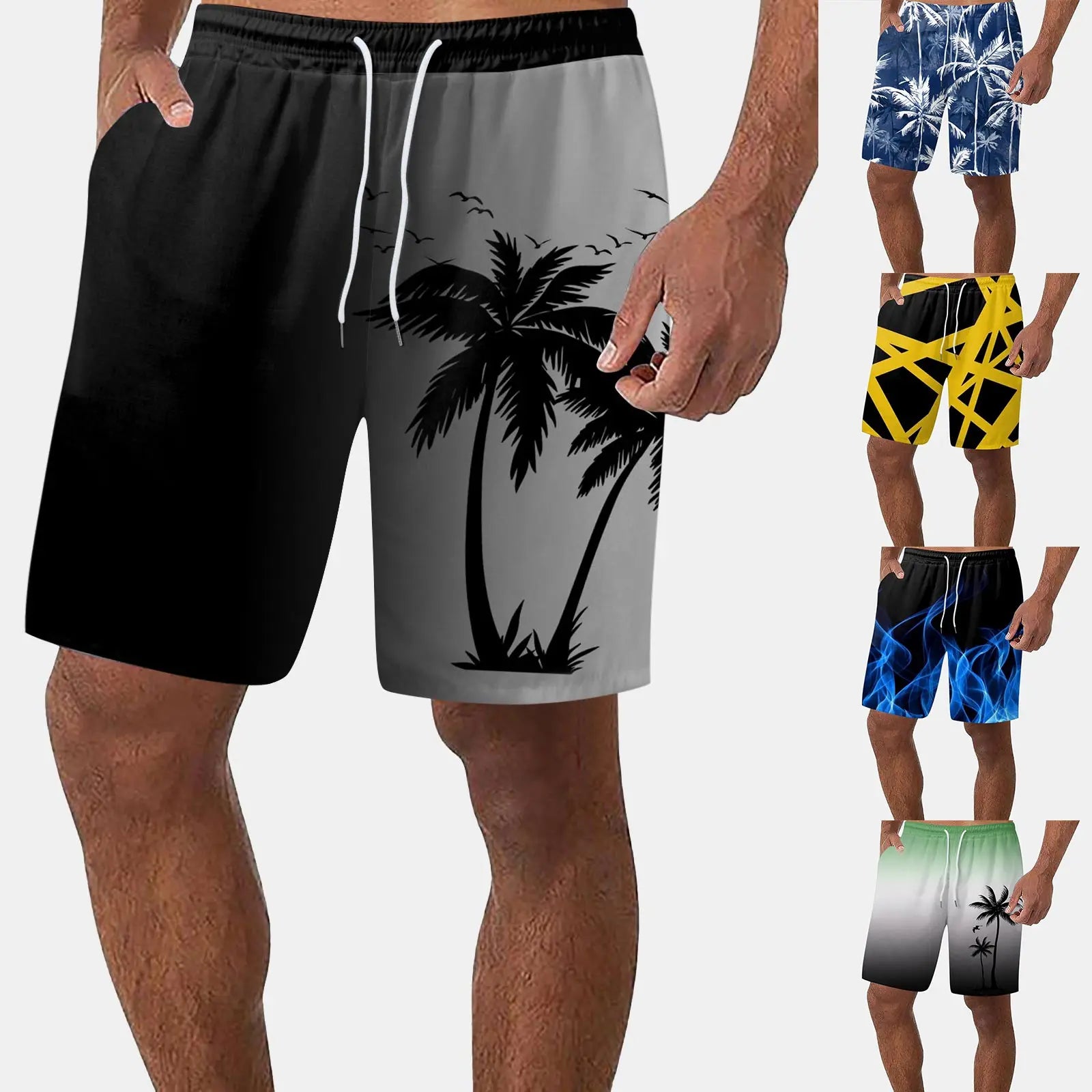 Men’s polyester shorts Mens Beach Shorts Casual Lightweight Drawstring Holiday Tropical Shorts With Pockets shorts para hombre