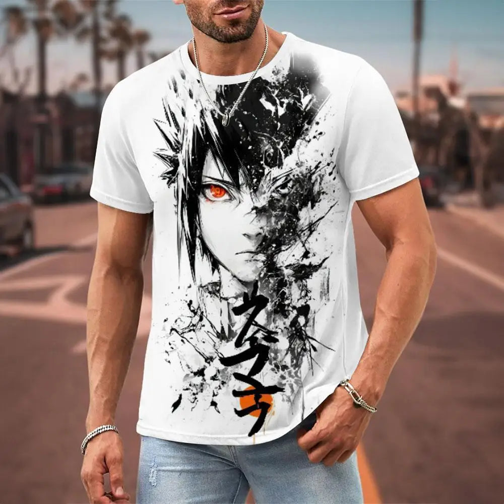 MINISO Naruto Men's T Shirt Japanese Anime 3D Prints Casual Short Sleeve Tees Street Oversized Clothing Fashion Cartoon T-Shirts