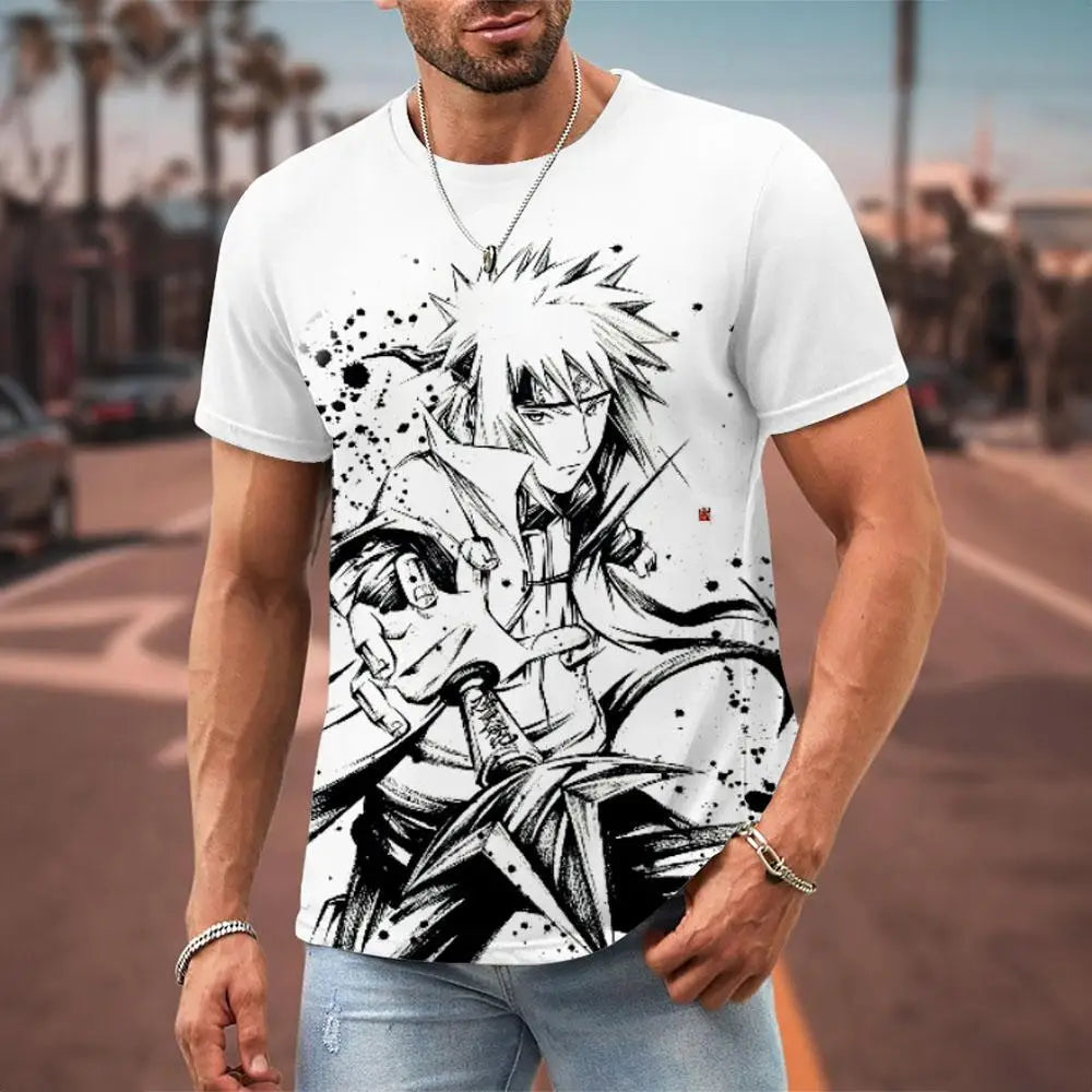 MINISO Naruto Men's T Shirt Japanese Anime 3D Prints Casual Short Sleeve Tees Street Oversized Clothing Fashion Cartoon T-Shirts