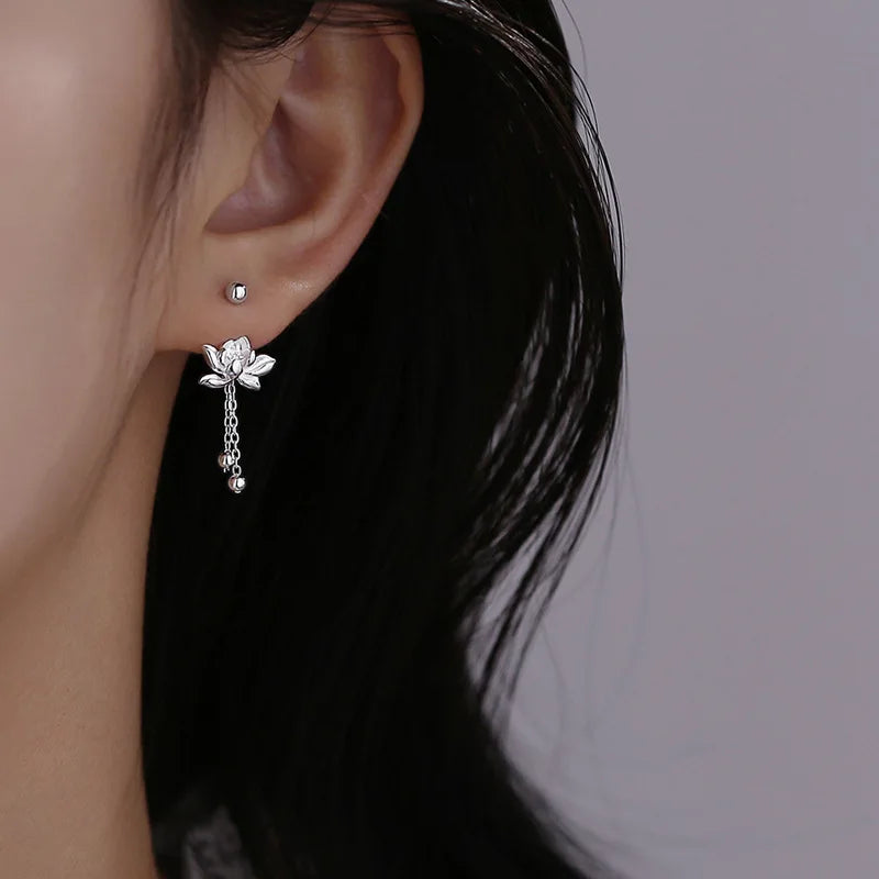 925 Sterling Silver Vintage Lotus Earrings for Women Cute Sweet Screw Design Silver Color Bowknot Earrings Vintage Jewelry Gifts