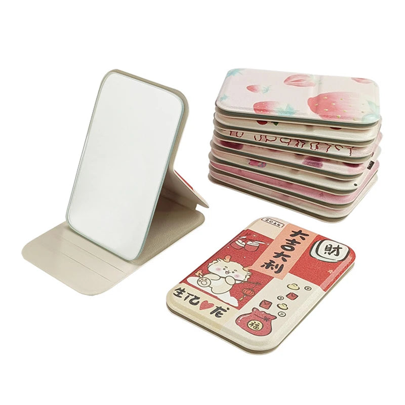 PU Leather Portable Mini Makeup Pocket Mirror Adjustable Angle Desktop Small Folding Cosmetic Mirror High Definition Vanity Tool