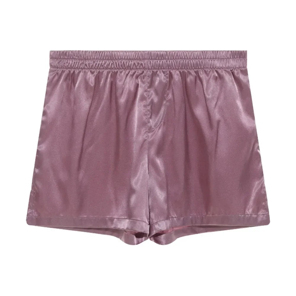 Fashion Men's Satin Boxer Briefs Beach Shorts Sleep Bottom Pajamas Underwear Nightwear Man Loose Home Shorts