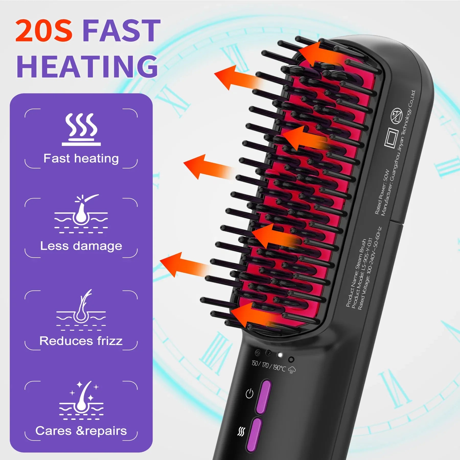 Hot Comb Straightener Electric Negative Ion Heating Comb For Men Beard Hair Straightening Brush Wet Dry Use Quick Hair Styler