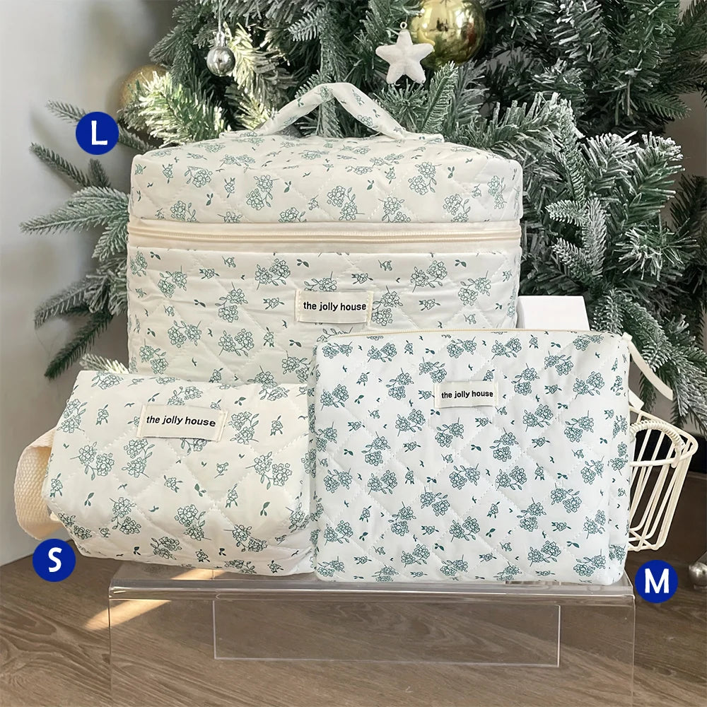 1pcs Cute Quilted Cotton Makeup Bag Women Zipper Cosmetic Organizer Cloth Handbag Box Shape Portable Toiletry Case for Girls