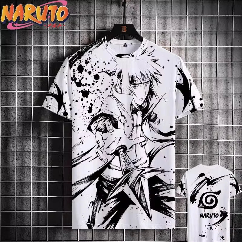 MINISO Naruto Men's T Shirt Japanese Anime 3D Prints Casual Short Sleeve Tees Street Oversized Clothing Fashion Cartoon T-Shirts